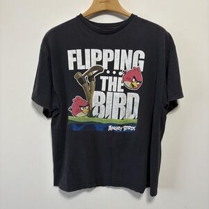 Vintage Angry Birds Flipping The Bird Shirt Mens 2XL Black Phone Game Y2K 2000s